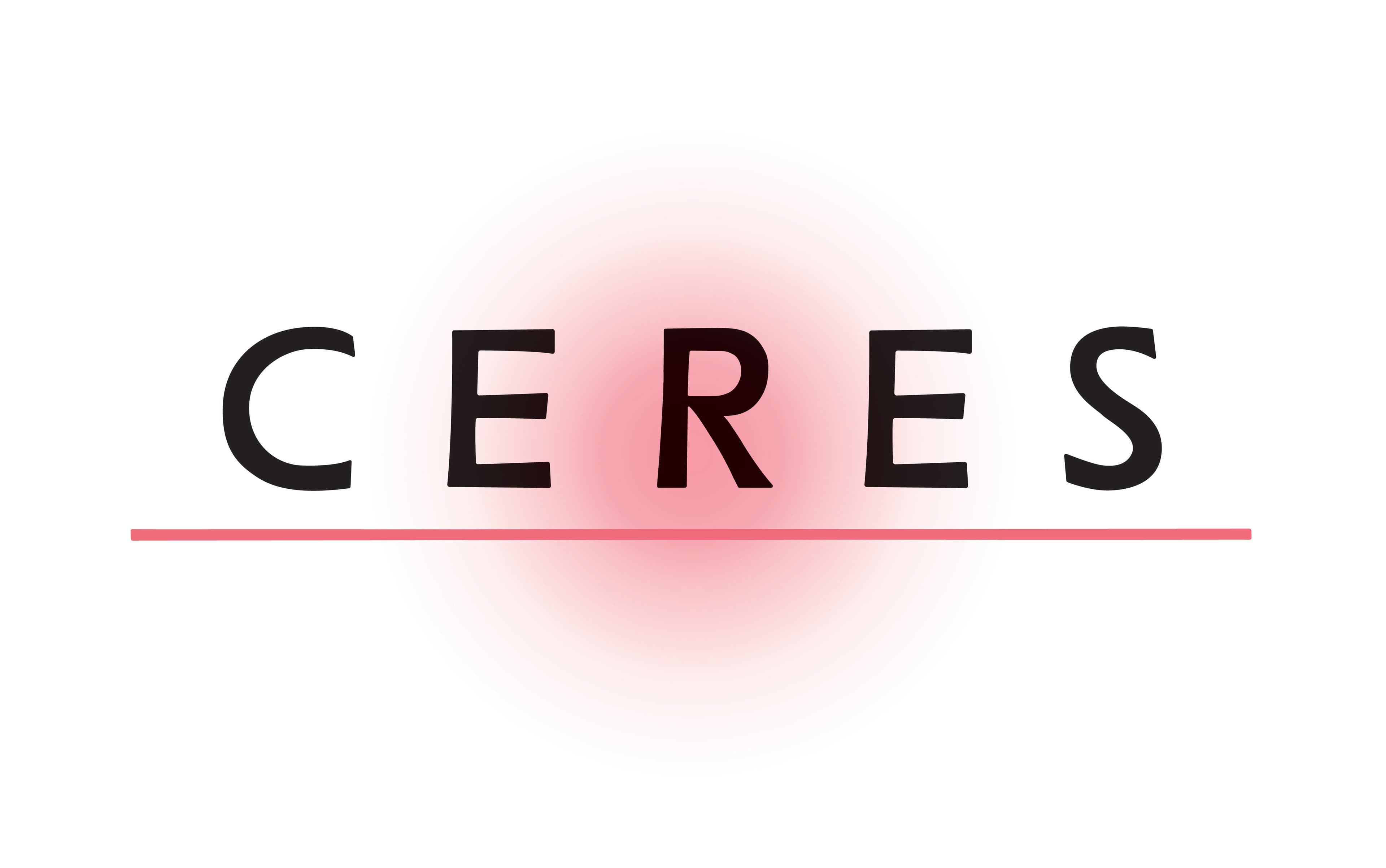 The word “CERES” in large black capitals, underlined with a red line and a red glow behind the letter “R”.